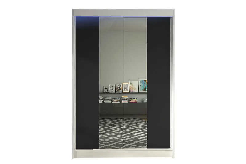 Liverpool Garderobe med Spejl 120x200 cm, Sort/Hvid