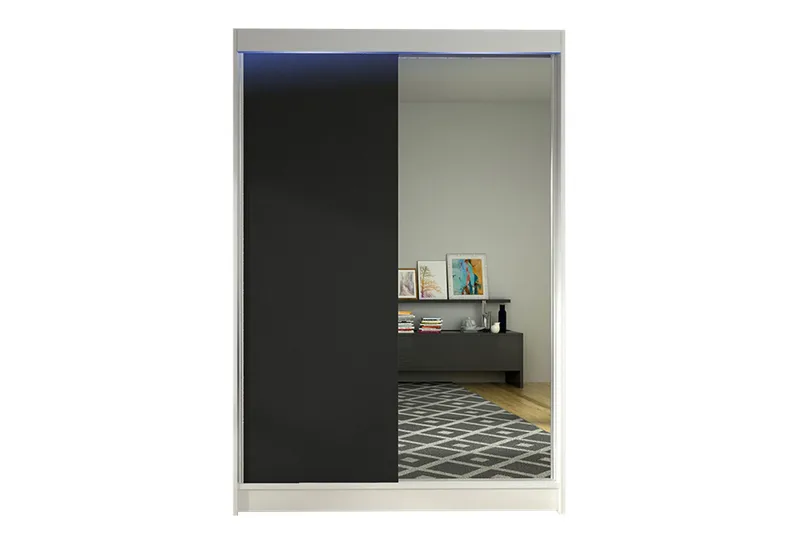 Liverpool Garderobe med Spejl 120x200 cm, Sort/Hvid
