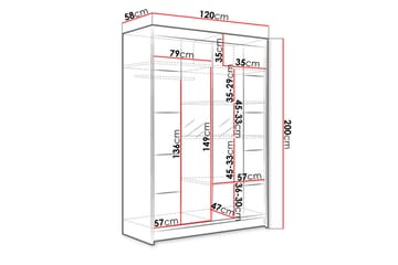 Liverpool Garderobe med Spejl 120x200 cm - Sort/Hvid - Opbevaring - Tøjopbevaring - Garderobeskabe