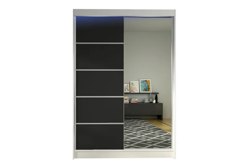 Liverpool Garderobe med Spejl 120x200 cm, Sort/Hvid