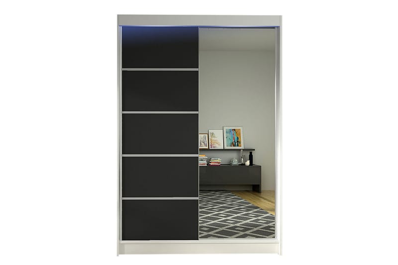 Liverpool Garderobe med Spejl 120x200 cm, Sort/Hvid