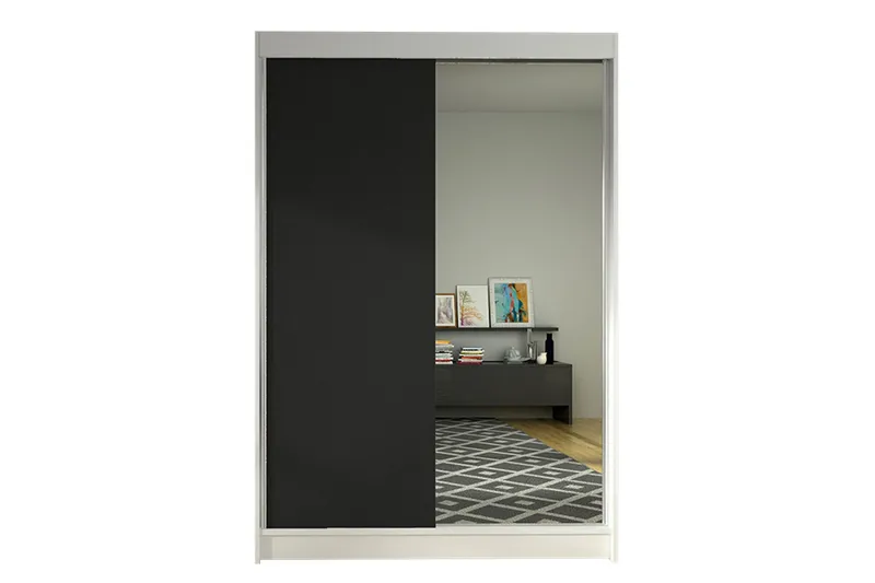 Liverpool Garderobe med Spejl 120x200 cm, Sort/Hvid