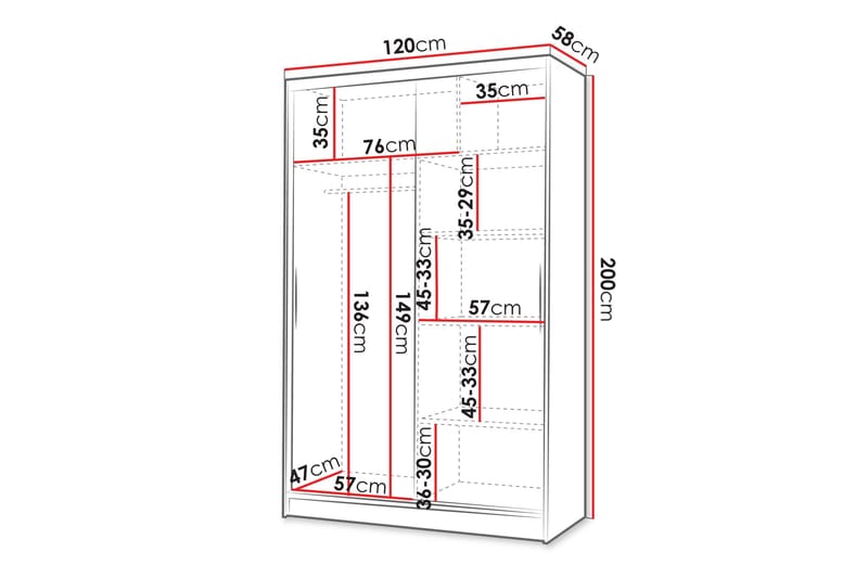 Liverpool Garderobe Med Spejl 120x200 cm - Opbevaring - Tøjopbevaring - Garderobeskabe