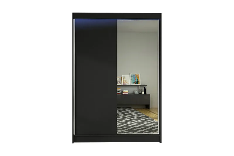 Liverpool Garderobeskab i Træ med Glasdetaljer, Sort