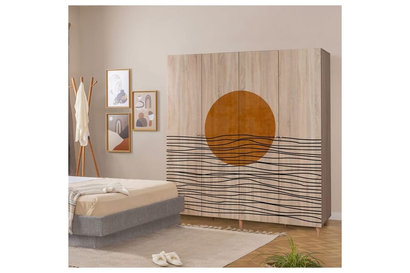 Loni Garderobe 180x192 cm - Natur - Opbevaring - Tøjopbevaring - Garderobeskabe