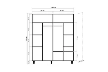 Loni Garderobesskåp 180x192 cm - Opbevaring - Tøjopbevaring - Garderobeskabe - Garderobeskab & klædeskab