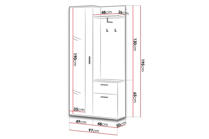 Lux garderobe 97x30x195 cm - Garderobeskabe - Garderobeskab & klædeskab