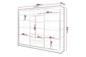 Malibu Garderobe 250x61x215 cm - Opbevaring - Tøjopbevaring - Garderobeskabe