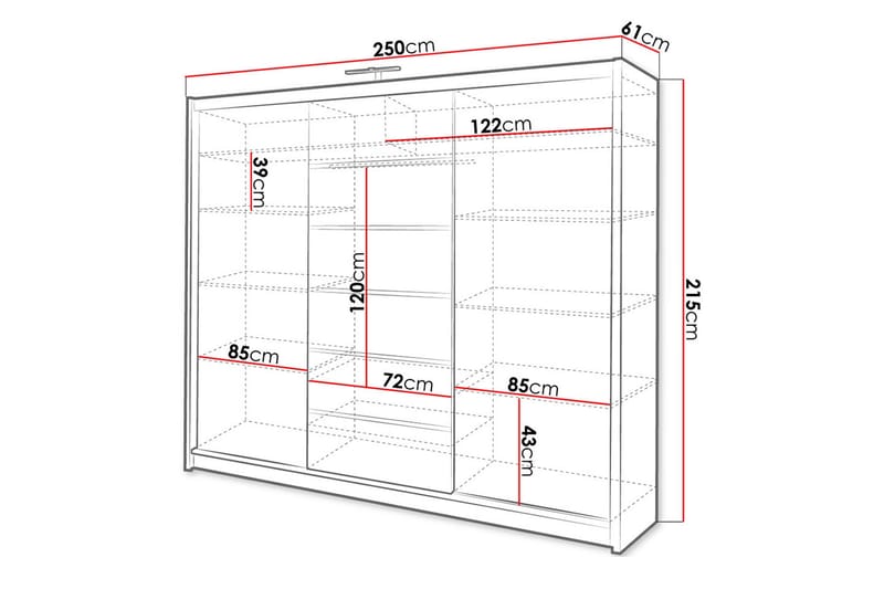 Malibu Garderobe 250x61x215 cm - Garderobeskabe - Garderobeskab & klædeskab