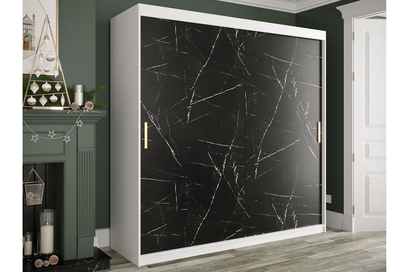 Marmuria Garderobe 200 cm Marmormønster - Hvid/Sort/Guld - Opbevaring - Tøjopbevaring - Garderobeskabe