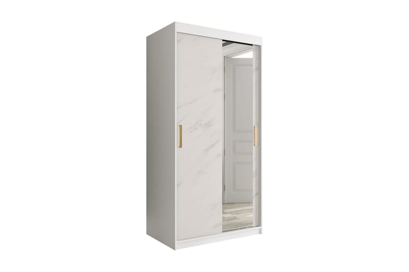 Marmuria Garderobe med Spejl 100 cm Marmormønster - Hvid/Guld - Opbevaring - Tøjopbevaring - Garderobeskabe