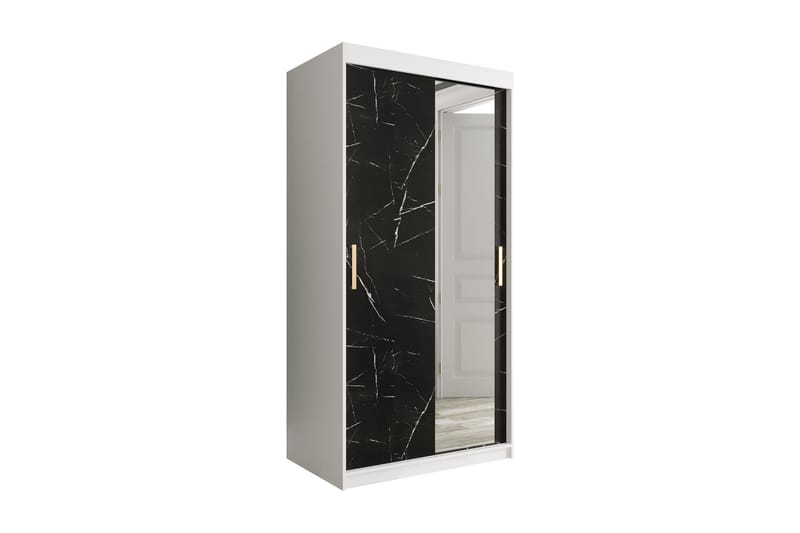 Marmuria Garderobe med Spejl 100 cm Marmormønster - Hvid/Sort/Guld - Opbevaring - Tøjopbevaring - Garderobeskabe