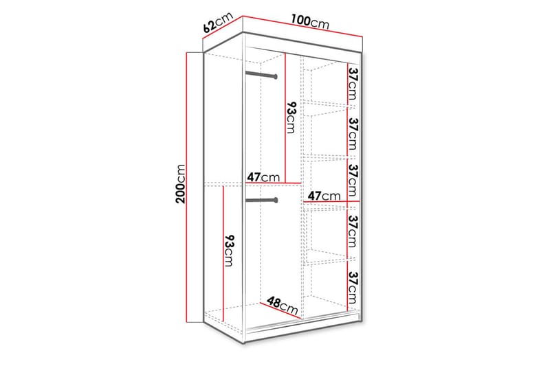 Marmuria Garderobe med Spejl 100 cm Marmormønster - Sort - Garderobeskabe - Garderobeskab & klædeskab