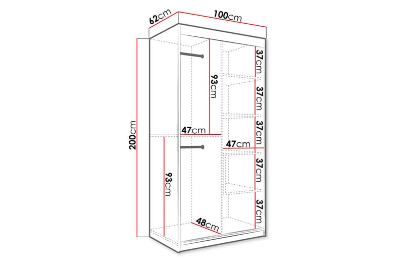 Marmuria Garderobe med Spejl 100 cm Marmormønster - Sort/Hvid/Guld - Opbevaring - Tøjopbevaring - Garderobeskabe