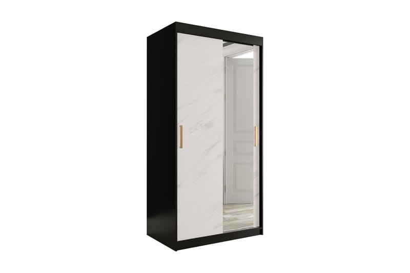 Marmuria Garderobe med Spejl 100 cm Marmormønster - Sort/Hvid/Guld - Garderobeskabe - Garderobeskab & klædeskab