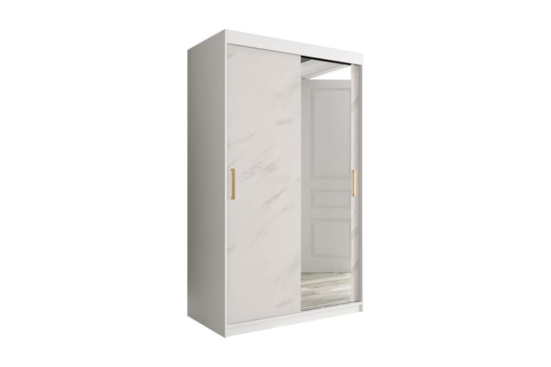 Marmuria Garderobe med Spejl 120 cm Marmormønster - Hvid/Guld - Opbevaring - Tøjopbevaring - Garderobeskabe