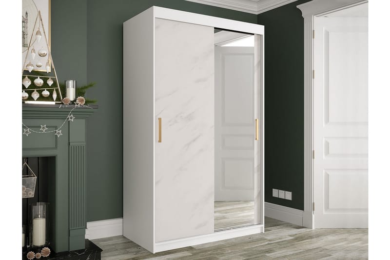 Marmuria Garderobe med Spejl 120 cm Marmormønster - Hvid/Guld - Opbevaring - Tøjopbevaring - Garderobeskabe