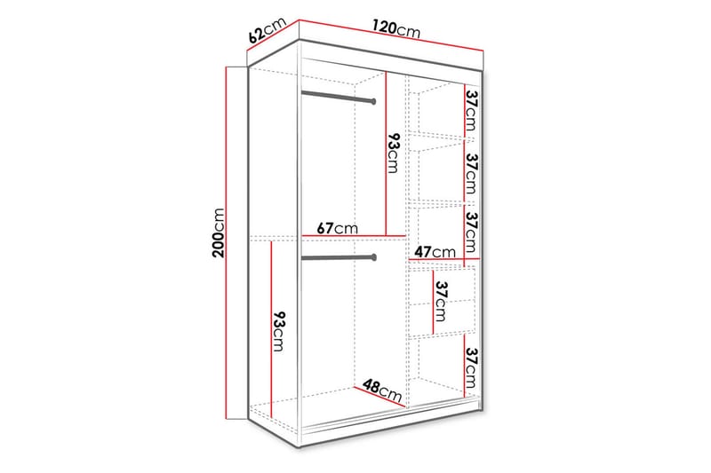 Marmuria Garderobe med Spejl 120 cm Marmormønster - Hvid/Sort/Guld - Opbevaring - Tøjopbevaring - Garderobeskabe