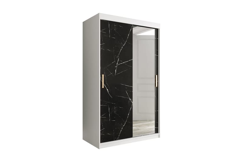 Marmuria Garderobe med Spejl 120 cm Marmormønster - Hvid/Sort/Guld - Opbevaring - Tøjopbevaring - Garderobeskabe