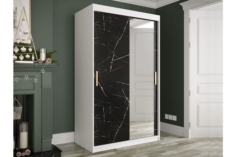 Marmuria Garderobe med Spejl 120 cm Marmormønster - Hvid/Sort/Guld - Opbevaring - Tøjopbevaring - Garderobeskabe