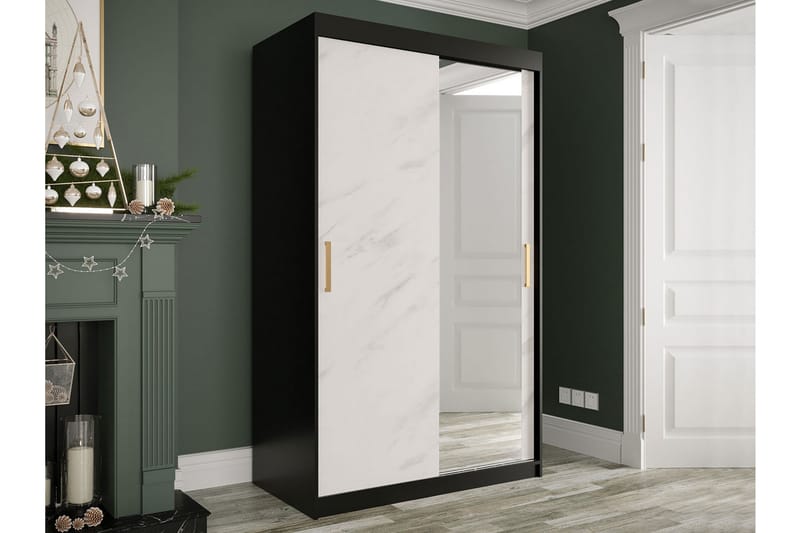 Marmuria Garderobe med Spejl 120 cm Marmormønster - Sort/Hvid/Guld - Opbevaring - Tøjopbevaring - Garderobeskabe