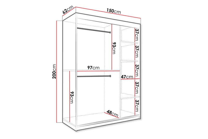 Marmuria Garderobe med Spejl 150 cm Marmormønster - Hvid/Sort/Guld - Opbevaring - Tøjopbevaring - Garderobeskabe