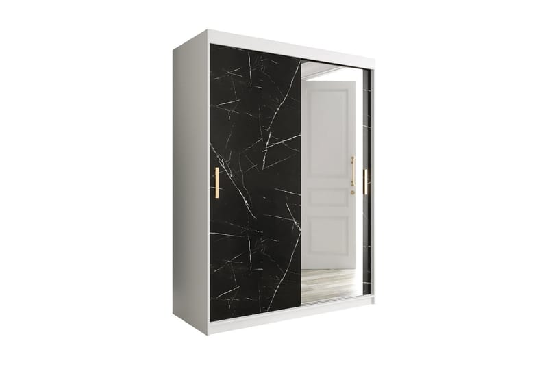 Marmuria Garderobe med Spejl 150 cm Marmormønster - Hvid/Sort/Guld - Opbevaring - Tøjopbevaring - Garderobeskabe