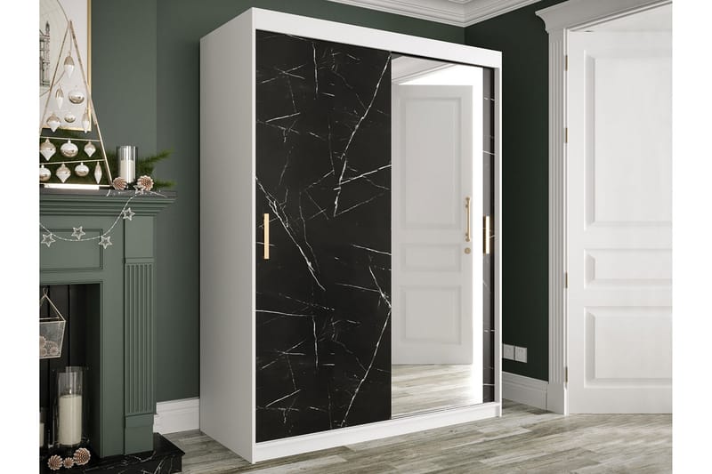 Marmuria Garderobe med Spejl 150 cm Marmormønster - Hvid/Sort/Guld - Opbevaring - Tøjopbevaring - Garderobeskabe