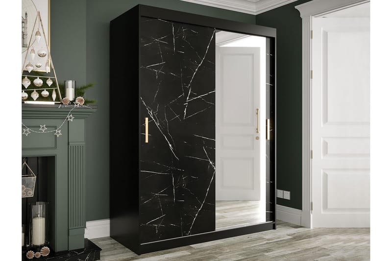 Marmuria Garderobe med Spejl 150 cm Marmormønster - Sort - Opbevaring - Tøjopbevaring - Garderobeskabe