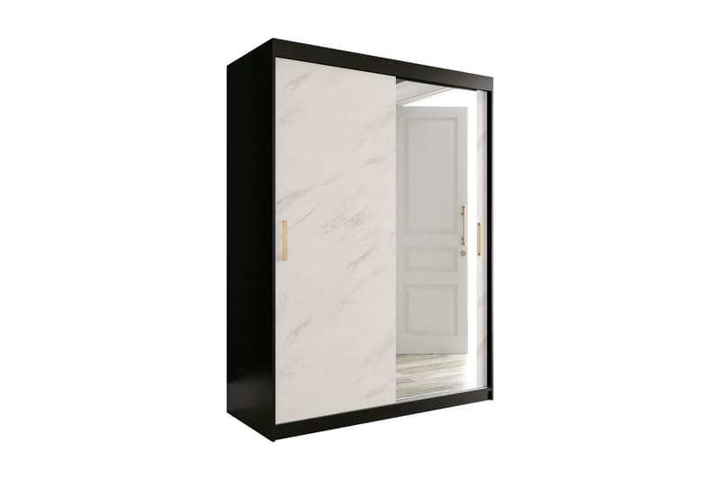 Marmuria Garderobe med Spejl 150 cm Marmormønster - Sort/Hvid/Guld - Opbevaring - Tøjopbevaring - Garderobeskabe