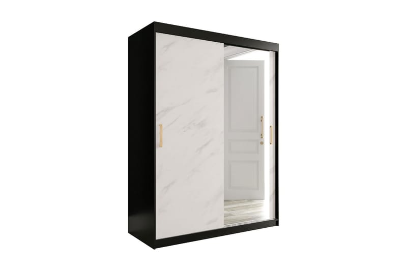 Marmuria Garderobe med Spejl 150 cm Marmormønster - Sort/Hvid/Guld - Garderobeskabe - Garderobeskab & klædeskab