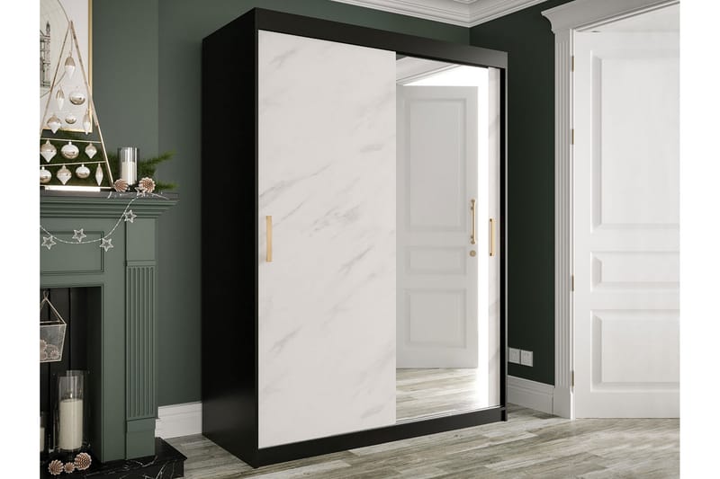 Marmuria Garderobe med Spejl 150 cm Marmormønster - Sort/Hvid/Guld - Opbevaring - Tøjopbevaring - Garderobeskabe