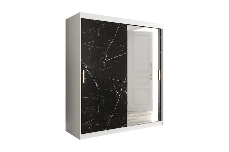 Marmuria Garderobe med Spejl 180 cm Marmormønster - Hvid/Sort/Guld - Garderobeskabe - Garderobeskab & klædeskab