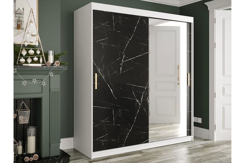Marmuria Garderobe med Spejl 180 cm Marmormønster - Hvid/Sort/Guld - Opbevaring - Tøjopbevaring - Garderobeskabe