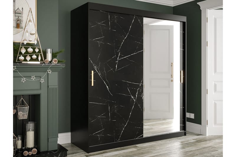 Marmuria Garderobe med Spejl 180 cm Marmormønster - Sort - Opbevaring - Tøjopbevaring - Garderobeskabe