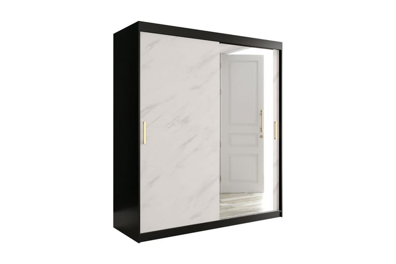 Marmuria Garderobe med Spejl 180 cm Marmormønster - Sort/Hvid/Guld - Opbevaring - Tøjopbevaring - Garderobeskabe