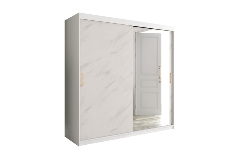 Marmuria Garderobe med Spejl 200 cm Marmormønster - Hvid/Guld - Opbevaring - Tøjopbevaring - Garderobeskabe