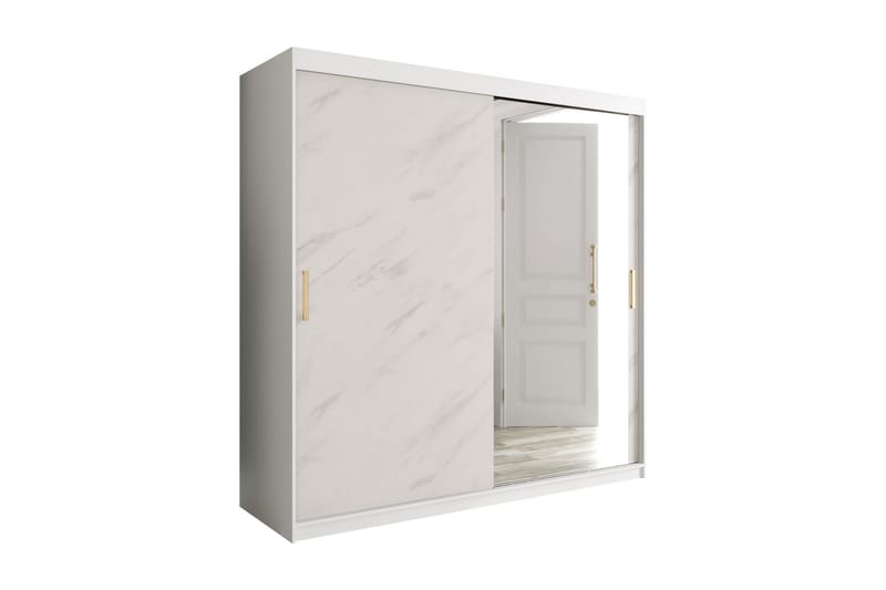 Marmuria Garderobe med Spejl 200 cm Marmormønster - Hvid/Guld - Garderobeskabe - Garderobeskab & klædeskab