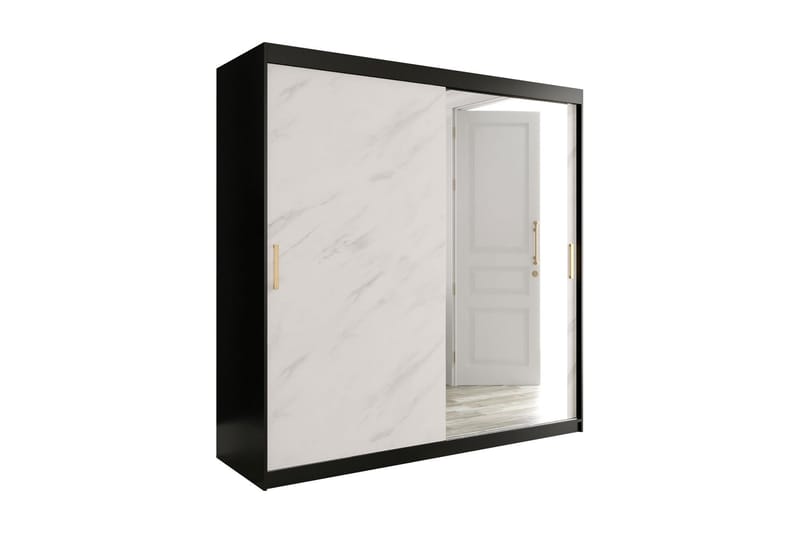 Marmuria Garderobe med Spejl 200 cm Marmormønster - Sort/Hvid/Guld - Garderobeskabe - Garderobeskab & klædeskab
