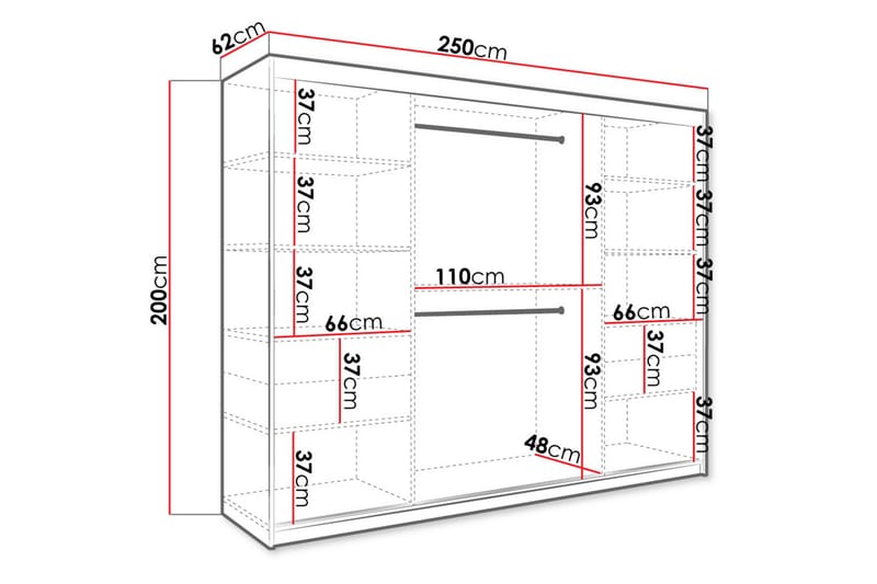 Marmuria Garderobe med Spejl 250 cm Marmormønster - Sort - Garderobeskabe - Garderobeskab & klædeskab