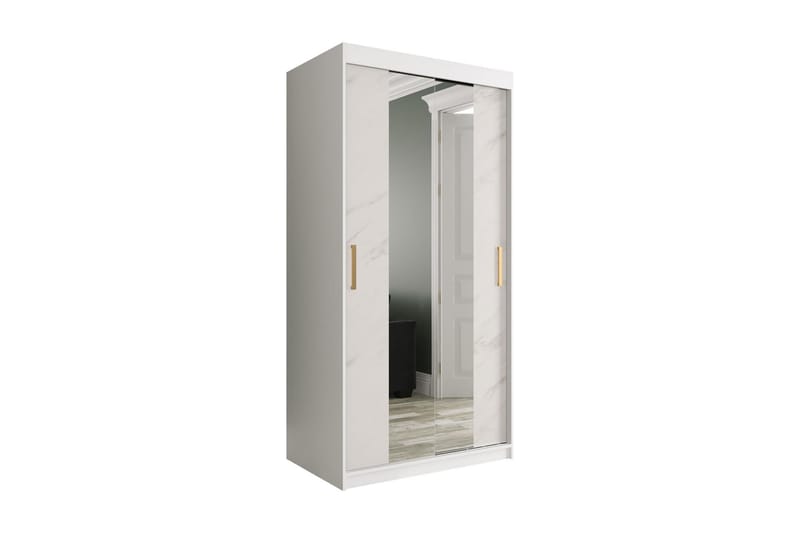 Marmuria Garderobe med Spejle Kant 100 cm Marmormønster - Hvid/Guld - Opbevaring - Tøjopbevaring - Garderobeskabe