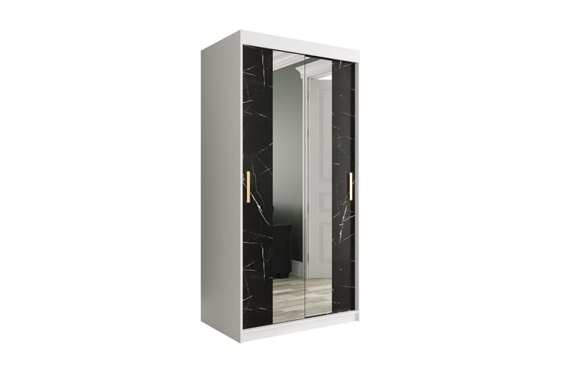 Marmuria Garderobe med Spejle Kant 100 cm Marmormønster - Hvid/Sort/Guld - Opbevaring - Tøjopbevaring - Garderobeskabe