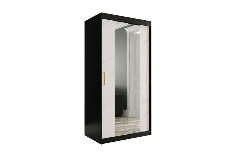 Marmuria Garderobe med Spejle Kant 100 cm Marmormønster - Sort/Hvid/Guld - Opbevaring - Tøjopbevaring - Garderobeskabe