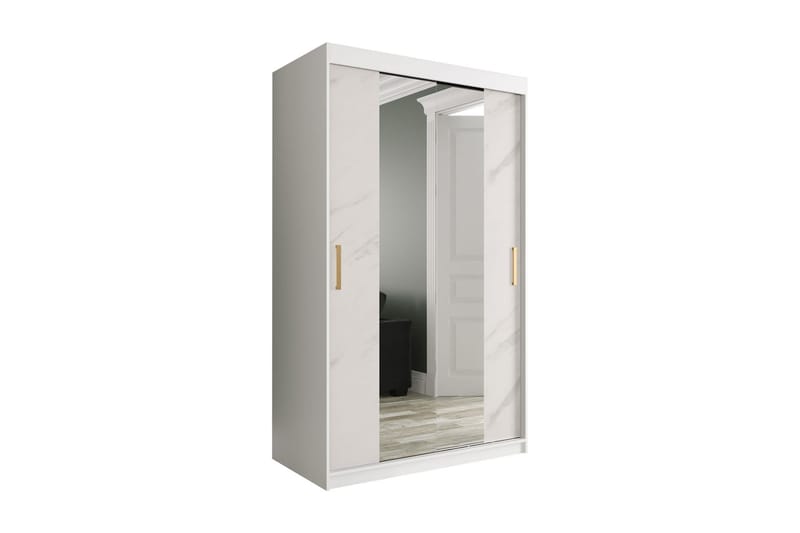 Marmuria Garderobe med Spejle Kant 120 cm Marmormønster - Hvid/Guld - Opbevaring - Tøjopbevaring - Garderobeskabe