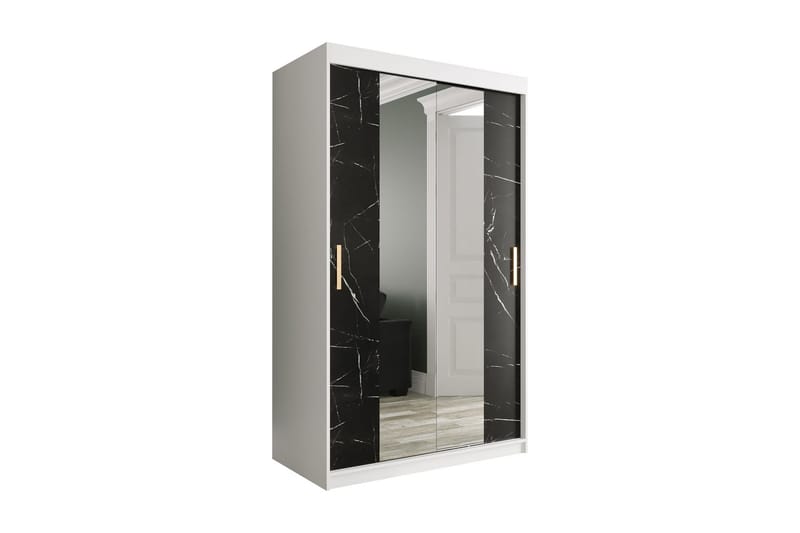 Marmuria Garderobe med Spejle Kant 120 cm Marmormønster - Hvid/Sort/Guld - Opbevaring - Tøjopbevaring - Garderobeskabe