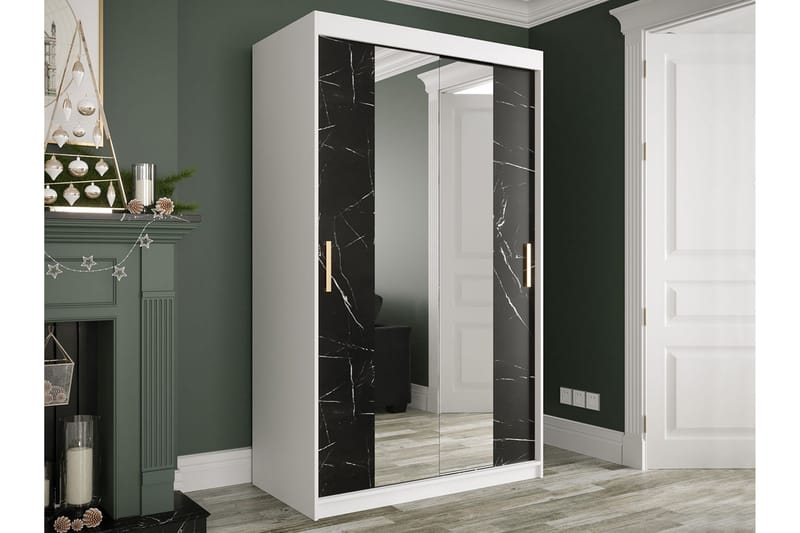 Marmuria Garderobe med Spejle Kant 120 cm Marmormønster - Hvid/Sort/Guld - Opbevaring - Tøjopbevaring - Garderobeskabe