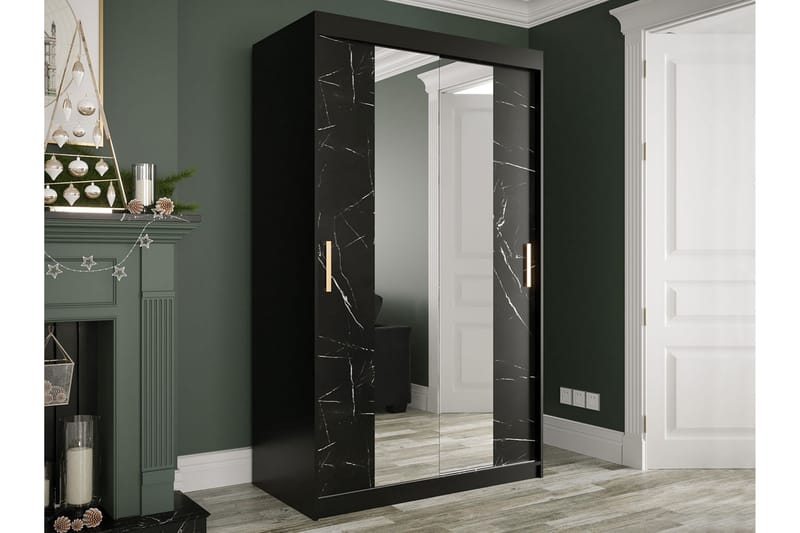 Marmuria Garderobe med Spejle Kant 120 cm Marmormønster - Sort - Opbevaring - Tøjopbevaring - Garderobeskabe