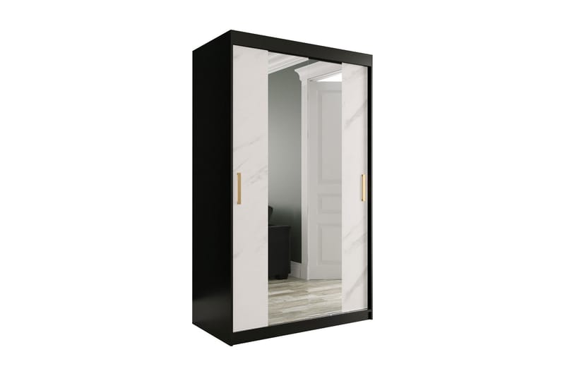 Marmuria Garderobe med Spejle Kant 120 cm Marmormønster - Sort/Hvid/Guld - Opbevaring - Tøjopbevaring - Garderobeskabe