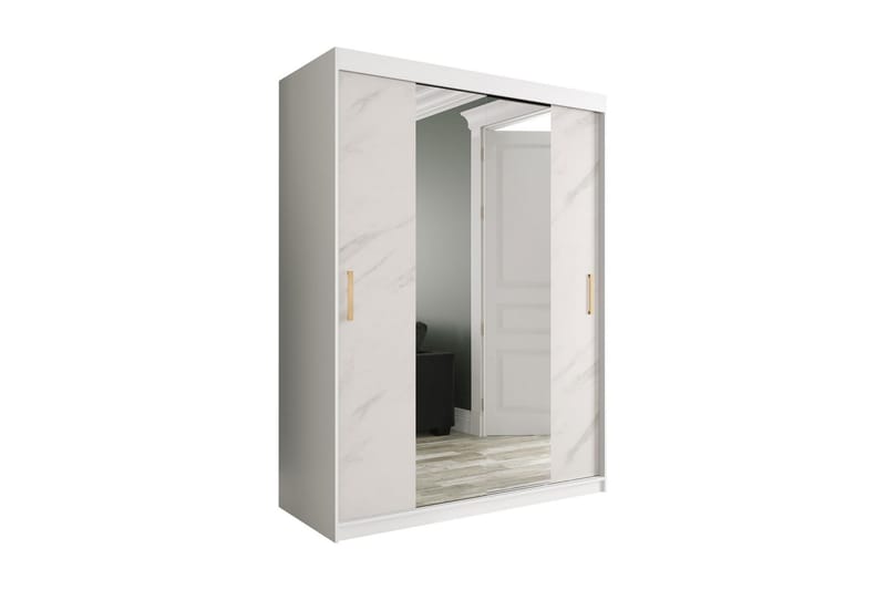 Marmuria Garderobe med Spejle Kant 150 cm Marmormønster - Hvid/Guld - Opbevaring - Tøjopbevaring - Garderobeskabe