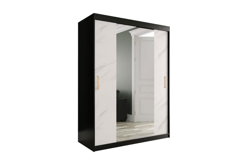 Marmuria Garderobe med Spejle Kant 150 cm Marmormønster - Sort/Hvid/Guld - Opbevaring - Tøjopbevaring - Garderobeskabe